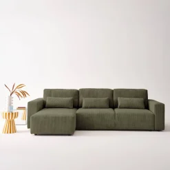 5-Sitzer Ecksofa mit Cordbezug und Schlaffunktion, Recamiere beidseitig montierbar