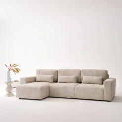 5-Sitzer Ecksofa mit Cordbezug und Schlaffunktion, Recamiere beidseitig montierbar