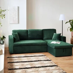 3-Sitzer Ecksofa mit Samtbezug und Schlaffunktion