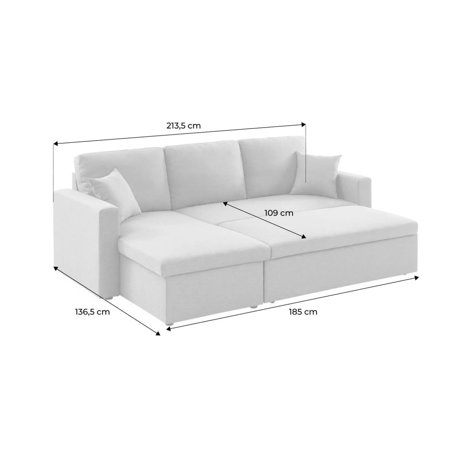 3-Sitzer-Ecksofa, mit Schlaffunktion, Recamiere beidseitig montierbar
