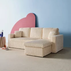 3-Sitzer Ecksofa mit Schlaffunktion und breit geripptem Bezug mit Fell-Optik