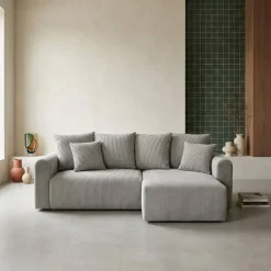 3-Sitzer Ecksofa mit Schlaffunktion und Cordbezug, Recamiere beidseitig montierbar