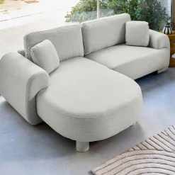 3-Sitzer Ecksofa mit Stoffbezug und runden Füßen, Recamiere links