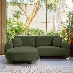 3-Sitzer Ecksofa mit Stoffbezug und runden Füßen, Recamiere links