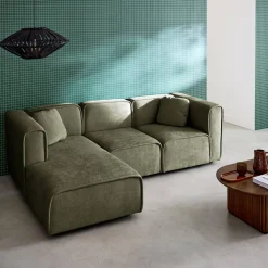 3-Sitzer Ecksofa Recamiere links Stoffbezug 2 quadratische Kissen