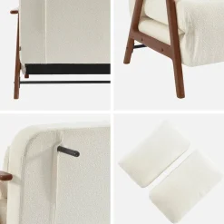 2-Sitzer Schlafsofa aus nussbaumfarbenem Heveaholz mit strukturiertem Bouclé-Bezug