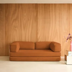 3-Sitzer-Schlafsofa im Vintage-Stil mit Cordbezug und verchromtem Außengestell
