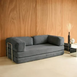 3-Sitzer-Schlafsofa im Vintage-Stil mit Cordbezug und verchromtem Außengestell