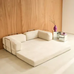 3-Sitzer-Schlafsofa im Vintage-Stil mit Cordbezug und verchromtem Außengestell