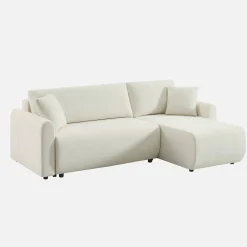3-Sitzer Schlafsofa mit beidseitig montierbarer Recamiere, Stoffbezug und Stauraum