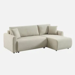 3-Sitzer Schlafsofa mit beidseitig montierbarer Recamiere, Stoffbezug und Stauraum