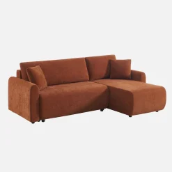 3-Sitzer Schlafsofa mit beidseitig montierbarer Recamiere, Stoffbezug und Stauraum