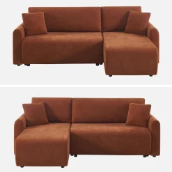 3-Sitzer Schlafsofa mit beidseitig montierbarer Recamiere, Stoffbezug und Stauraum