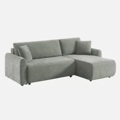 3-Sitzer Schlafsofa mit beidseitig montierbarer Recamiere, Stoffbezug und Stauraum