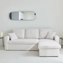 3-Sitzer Schlafsofa mit beidseitig montierbarer Recamiere und Bouclé-Bezug