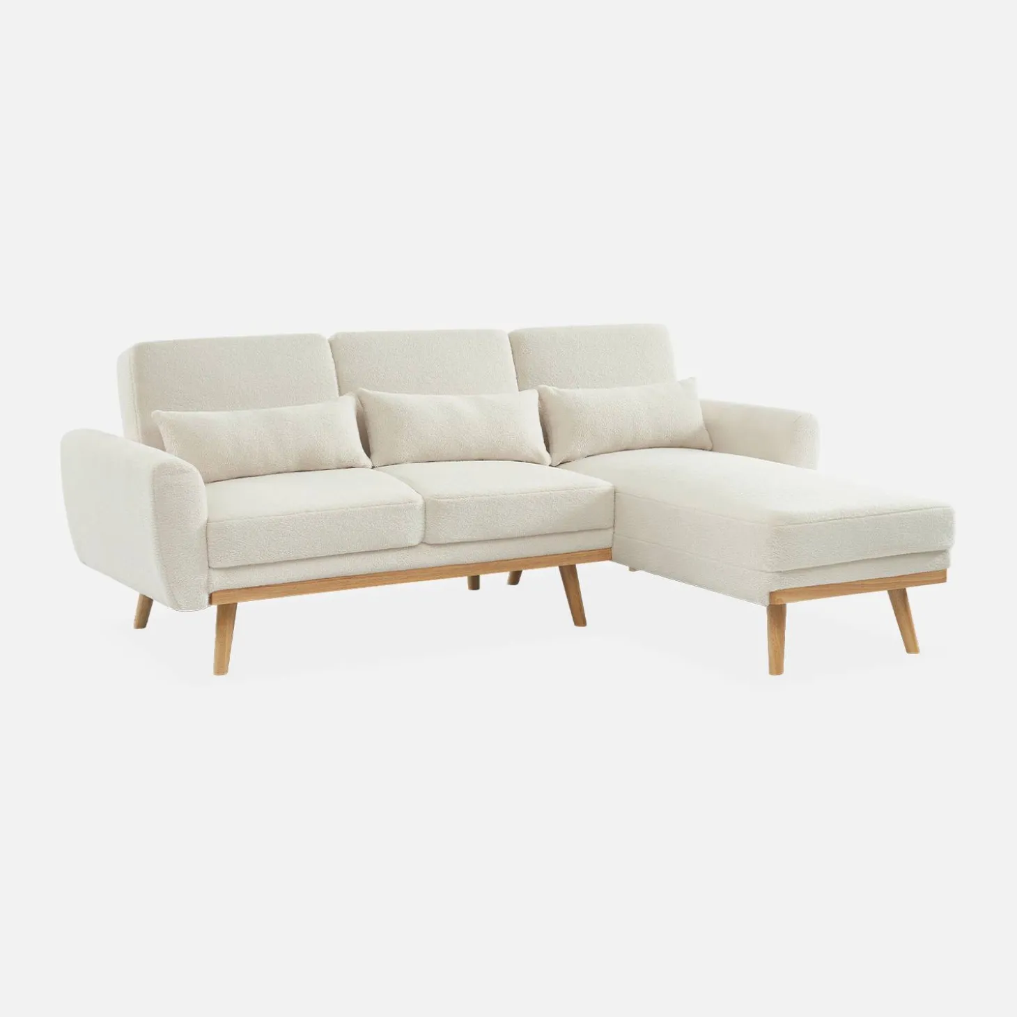 3-Sitzer Schlafsofa mit Bouclé-Bezug und beidseitig montierbarer Recamiere