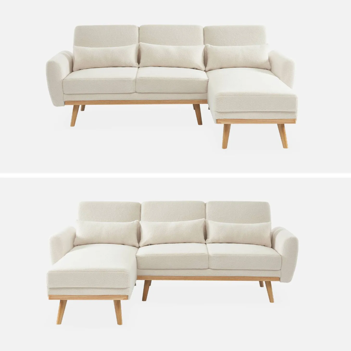 3-Sitzer Schlafsofa mit Bouclé-Bezug und beidseitig montierbarer Recamiere