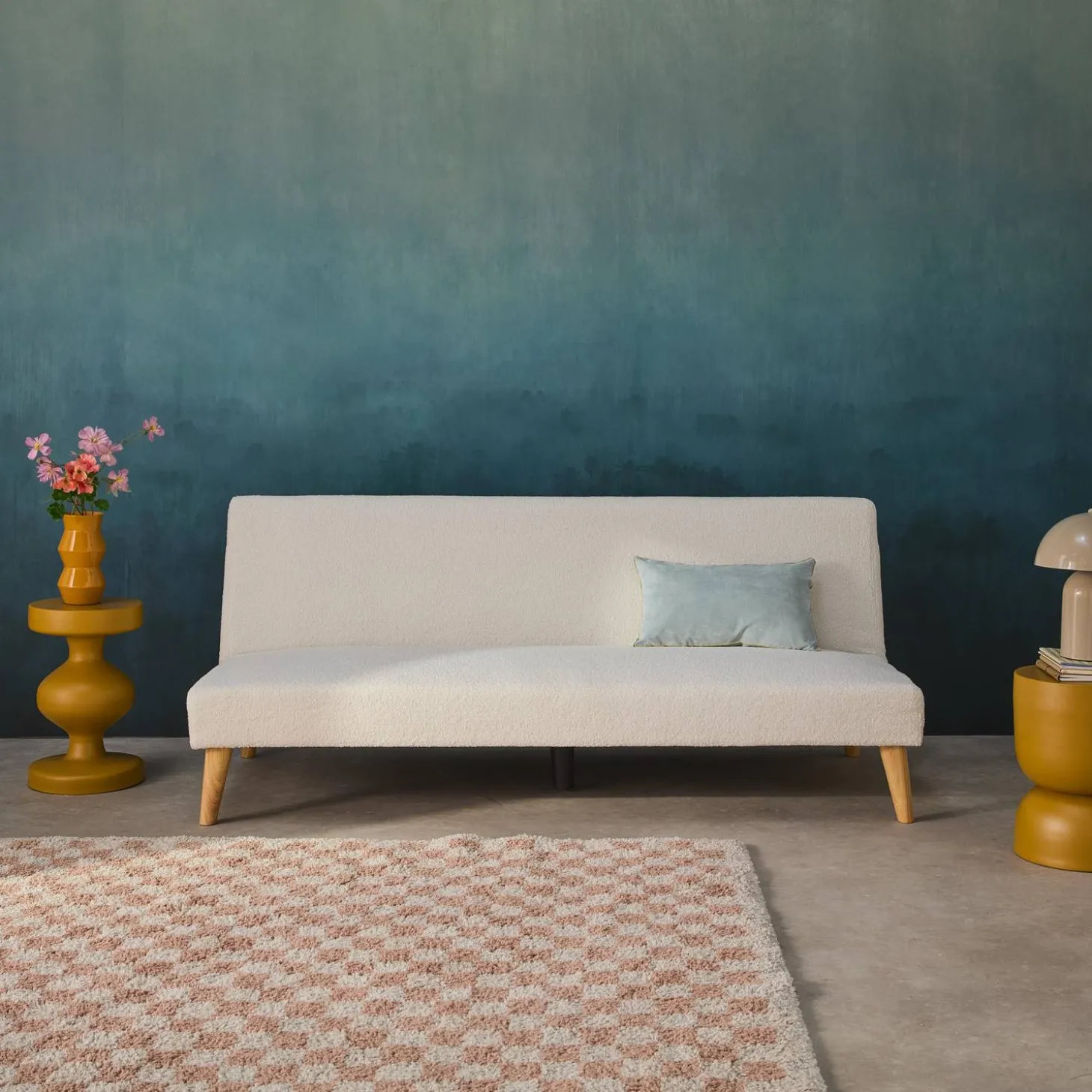 3-Sitzer Schlafsofa mit Bouclé-Bezug und Holzfüßen