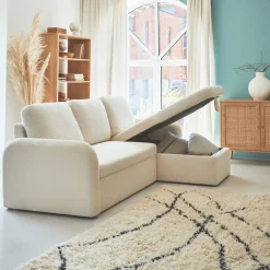 3-Sitzer Schlafsofa mit cremefarbenem Bouclé-Bezug