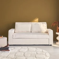 2-Sitzer Schlafsofa mit cremeweißem Bouclé-Bezug