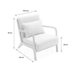2-Sitzer-Sitzbank + Sessel aus Holz mit Bouclé-Bezug