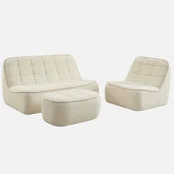 3-Sitzer Sitzgruppe mit Sofa, Sessel und Hocker, strukturierter Bouclé-Bezug