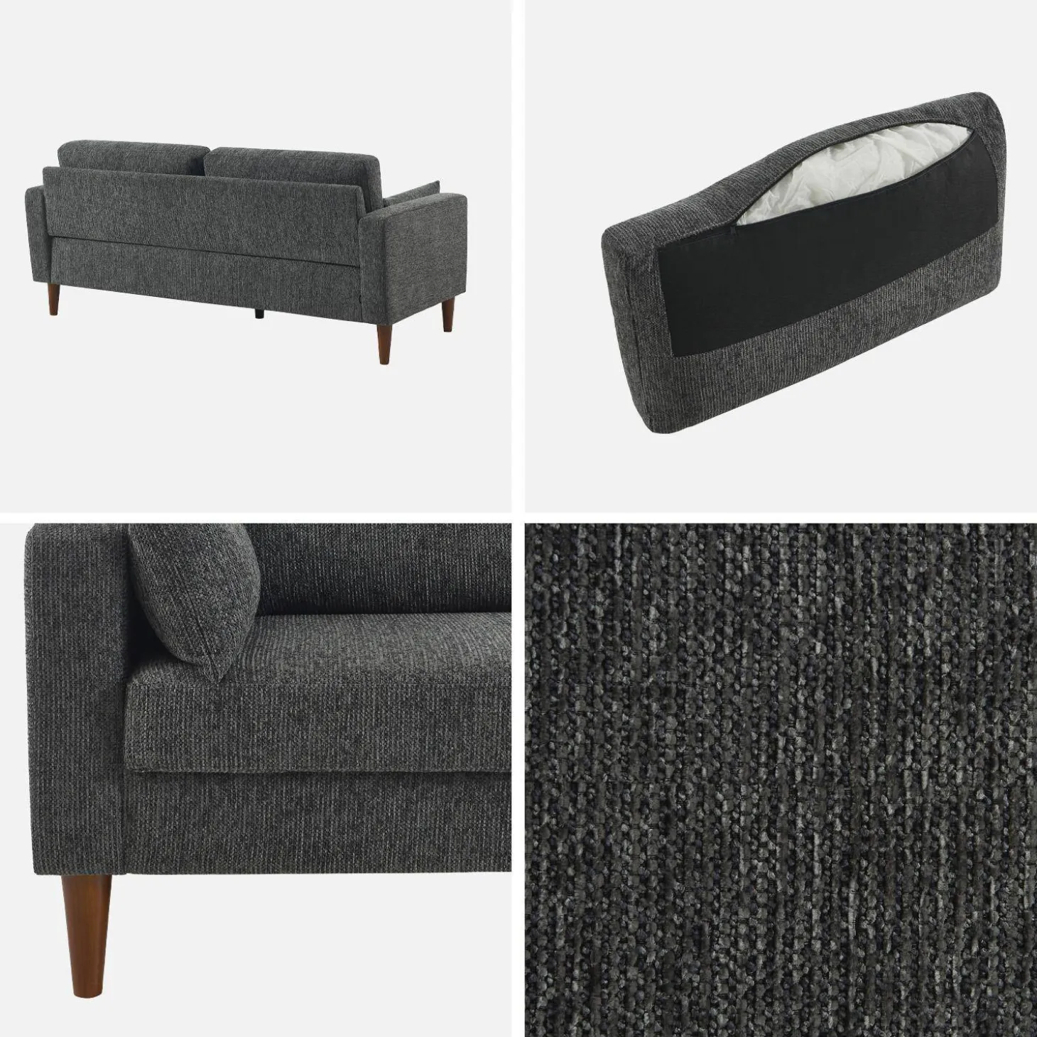 3-Sitzer Sofa mit Heveaholz und Chenille-Bezug