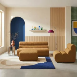 2-Sitzer-Sofa mit Sessel und Hocker, strukturierter Bouclé-Bezug