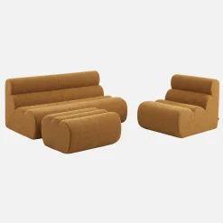 2-Sitzer-Sofa mit Sessel und Hocker, strukturierter Bouclé-Bezug