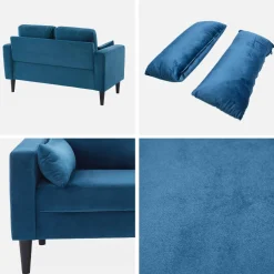 2-Sitzer-Vintage-Sofa mit Samt und Füßen aus Hevea-Holz