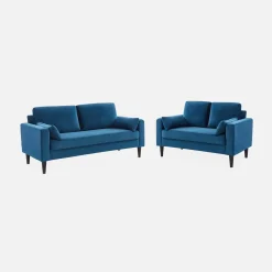 2-Sitzer-Vintage-Sofa mit Samt und Füßen aus Hevea-Holz