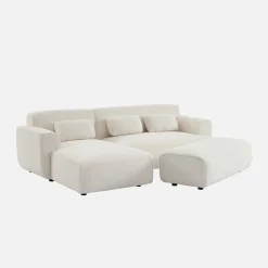 Sitzhocker, Fußhocker mit Bouclébezug für 2-Sitzer Ecksofa Wallas