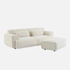 Sitzhocker, Fußhocker mit Bouclébezug für 3-Sitzer-Sofa Wallas
