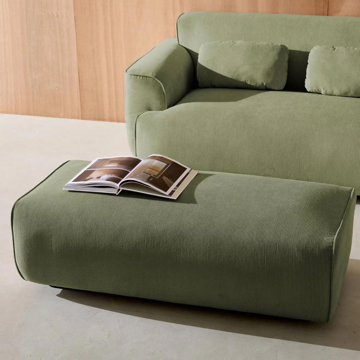 Sitzhocker, Fußhocker mit Cordbezug für 2-Sitzer Ecksofa Wallas