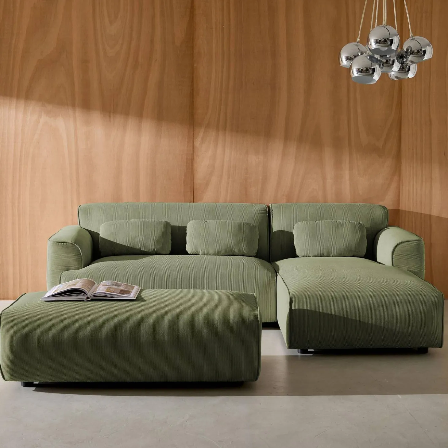 Sitzhocker, Fußhocker mit Cordbezug für 2-Sitzer Ecksofa Wallas