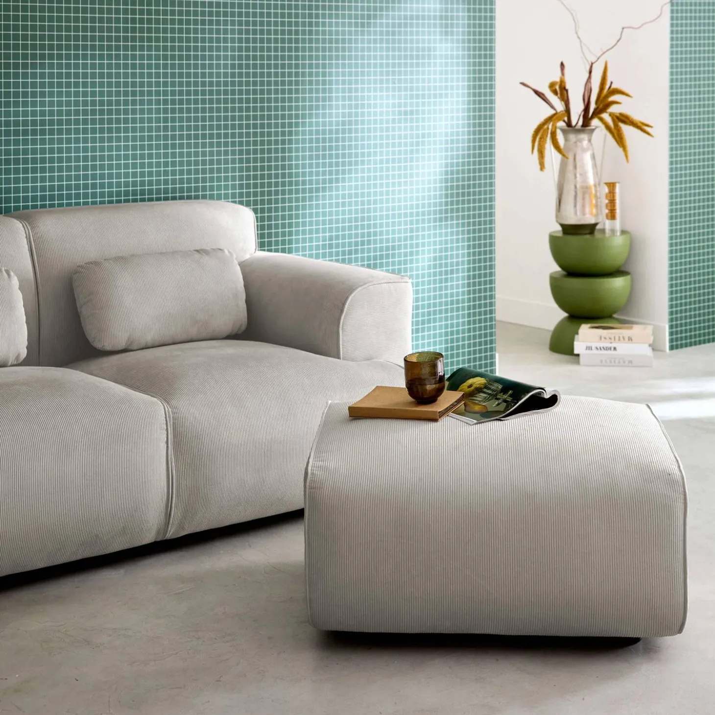 Sitzhocker, Fußhocker mit Cordbezug für 2-Sitzer-Sofa Wallas