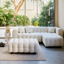 Sitzhocker Fußhocker mit strukturiertem Bouclébezug für 3-Sitzer Ecksofa Leon