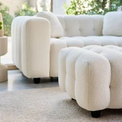 Sitzhocker Fußhocker mit strukturiertem Bouclébezug für 2-Sitzer Sofa Leon