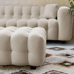 Sitzhocker Fußhocker mit strukturiertem Bouclébezug für 3-Sitzer Sofa Leon