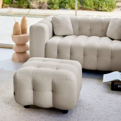Sitzhocker Fußhocker mit strukturiertem Bouclébezug für 2-Sitzer Sofa Leon