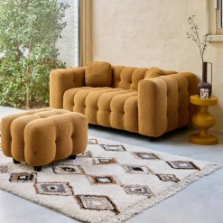 Sitzhocker Fußhocker mit strukturiertem Bouclébezug für 2-Sitzer Sofa Leon