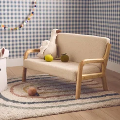 Skandinavische Kinderbank aus Holz und Bouclé-Stoff, 2 Sitze