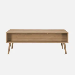 Skandinavischer Couchtisch mit abgerundetem Rattan-Geflecht, 1 Schublade