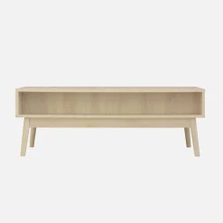 Skandinavischer Couchtisch mit geriffeltem Holzdekor, 2 Nischen, 1 Schublade