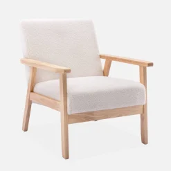 Skandinavischer Sessel in Bouclé und Hevea-Holz