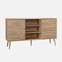 Skandinavisches Sideboard in Holzdekor mit 2 geriffelten Schiebetüren B 140 cm
