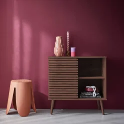 Skandinavisches Sideboard in Holzdekor mit geriffelter Schiebetür B 80 cm