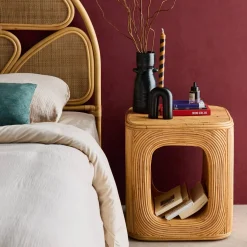 Sofaende, Beistelltisch, Nachttisch mit Nische, aus natürlichem Rattan
