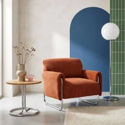 Vintage-Sessel mit Cordbezug und verchromtem Gestell