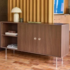 Vintage-Sideboard mit Holzdekor und Edelstahl, 2 Türen, 150cm